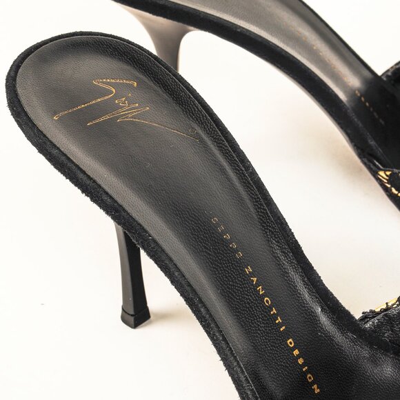 Giuseppe Zanotti Gold & Black Lace Crossover-Strap Mules - Picture 9 of 10